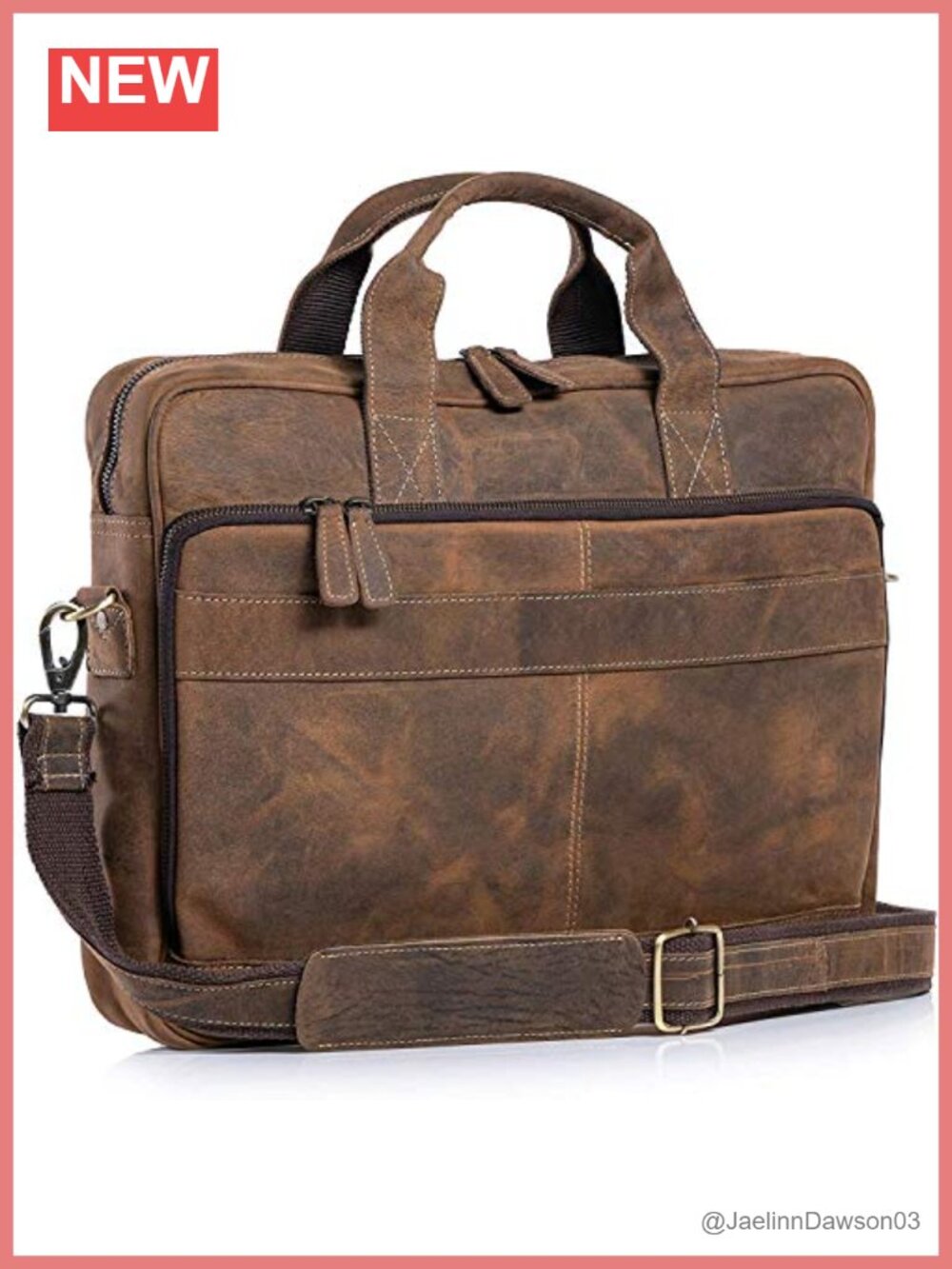 Genuine Leather Laptop Briefcase Messenger Bag for Work Travel, 18 Inch